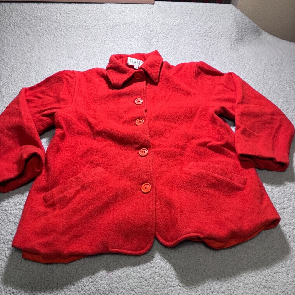 FINITY‎ Long Sleeve Overcoat Jacket Red Women's Size 6 Collared Button Pocket